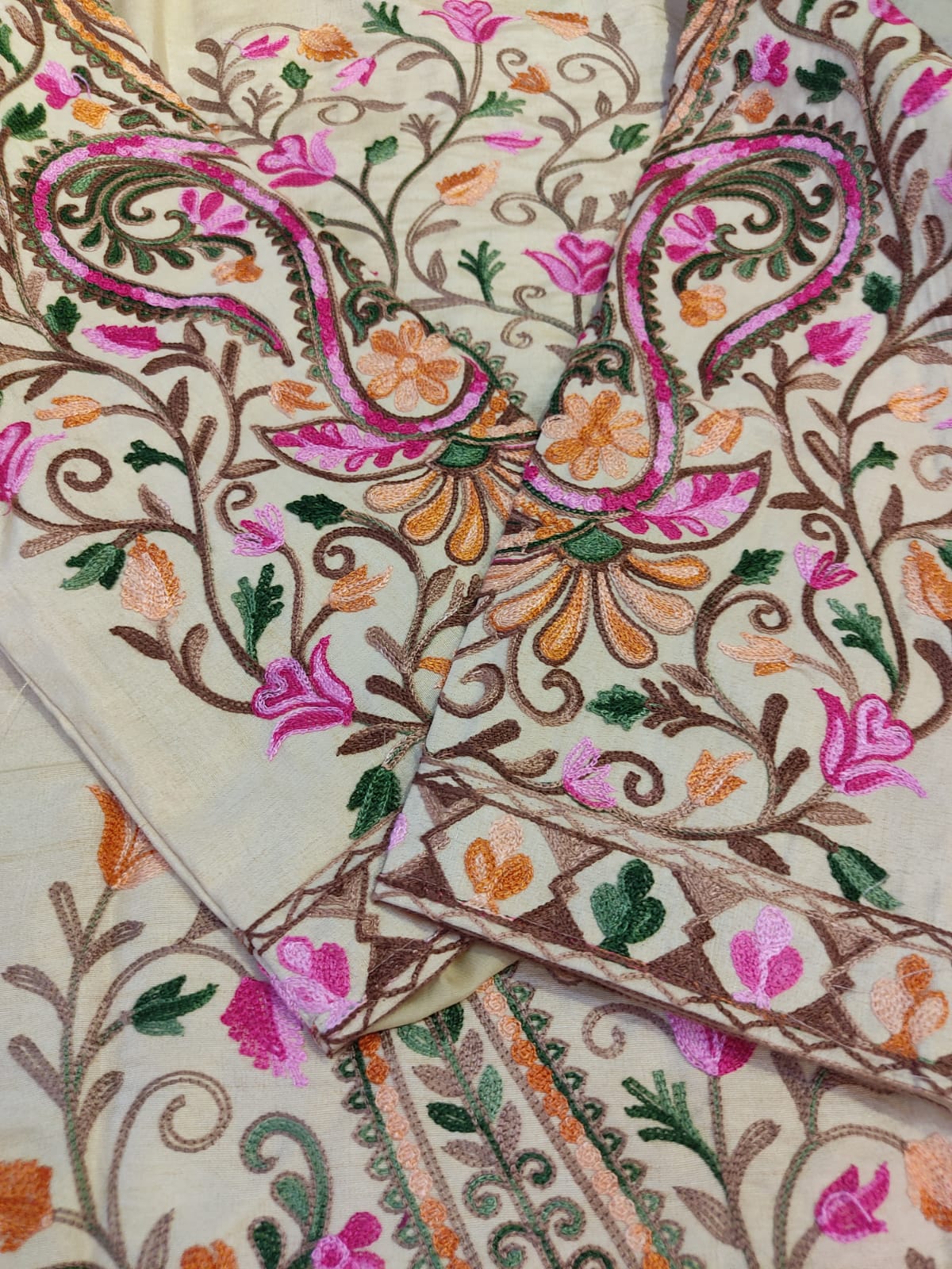 Artisan-Crafted Kashmiri Aari Embroidered Jacket - black and white Statement Coat