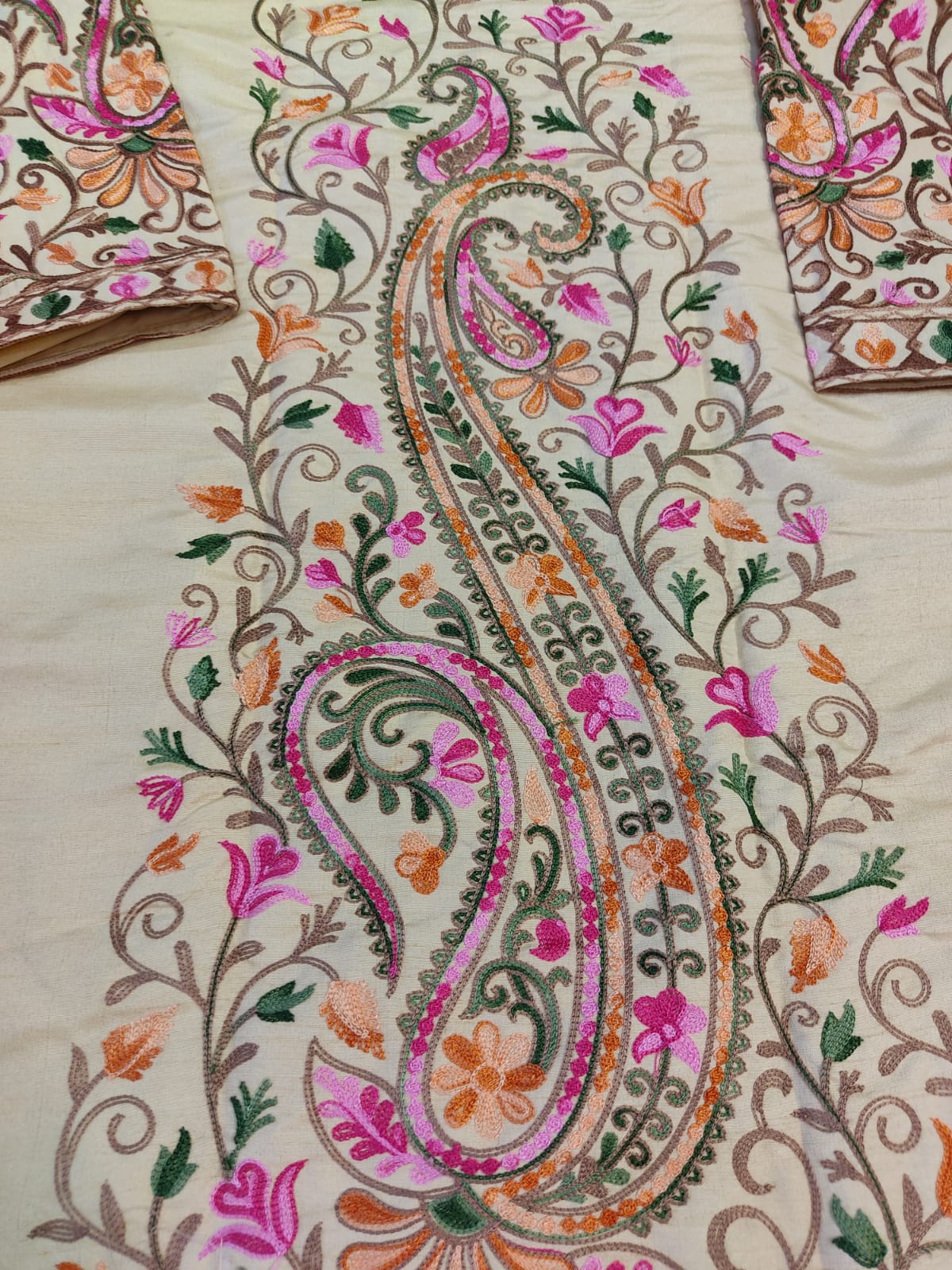 Artisan-Crafted Kashmiri Aari Embroidered Jacket - black and white Statement Coat