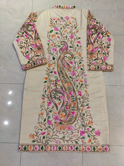 Artisan-Crafted Kashmiri Aari Embroidered Jacket - black and white Statement Coat