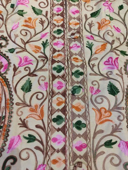 Artisan-Crafted Kashmiri Aari Embroidered Jacket - black and white Statement Coat