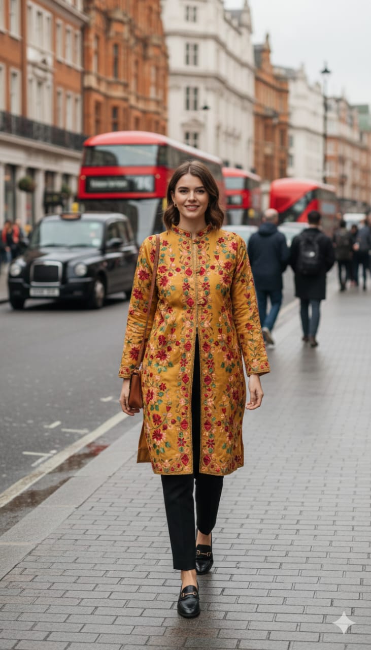 Luxury Kashmiri Coat - Embroidered, Elegant