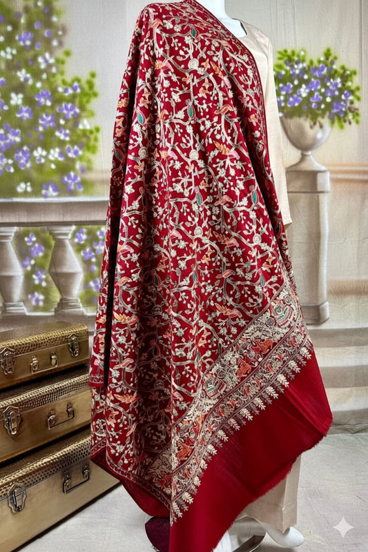Luxury Birds Pashmina Shawl Maroon