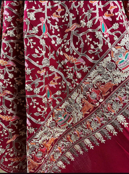Luxury Birds Pashmina Shawl Maroon
