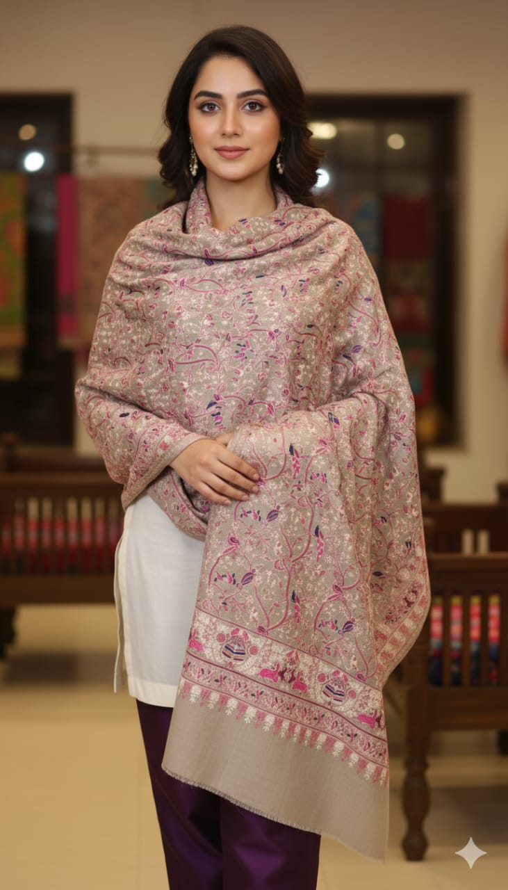 Pashmina Embroidered Shawl  Birds Pattern