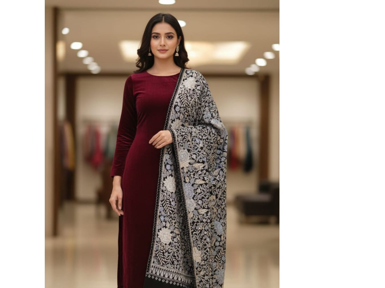 Black Pashmina Shawl with Intricate Floral Aari Embroidery