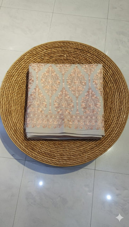 Elegant Beige & Rose Motif Pashmina Shawl