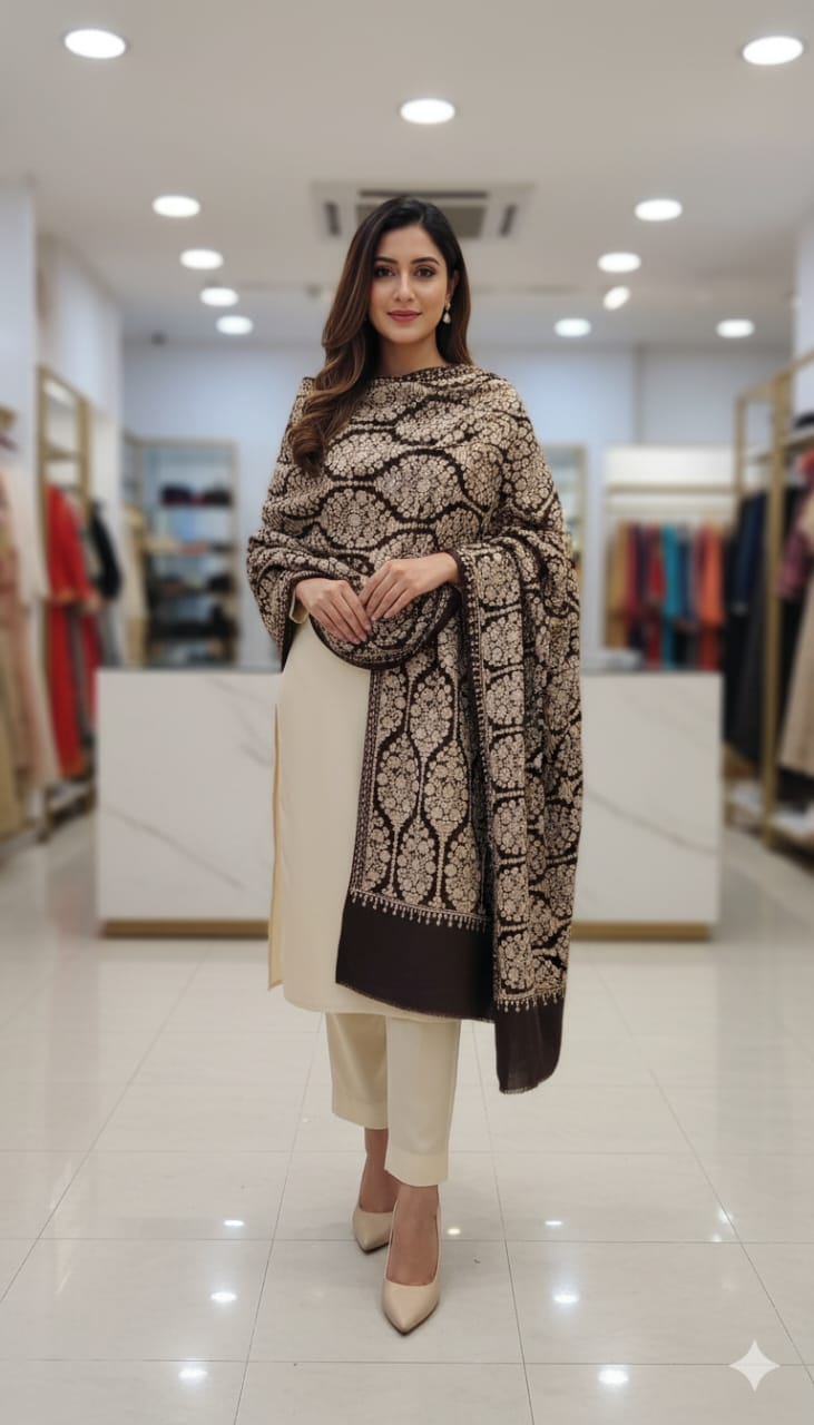 Elegant Black Pashmina Aari Embroidered Shawl
