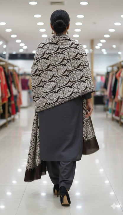 Elegant Black Pashmina Aari Embroidered Shawl