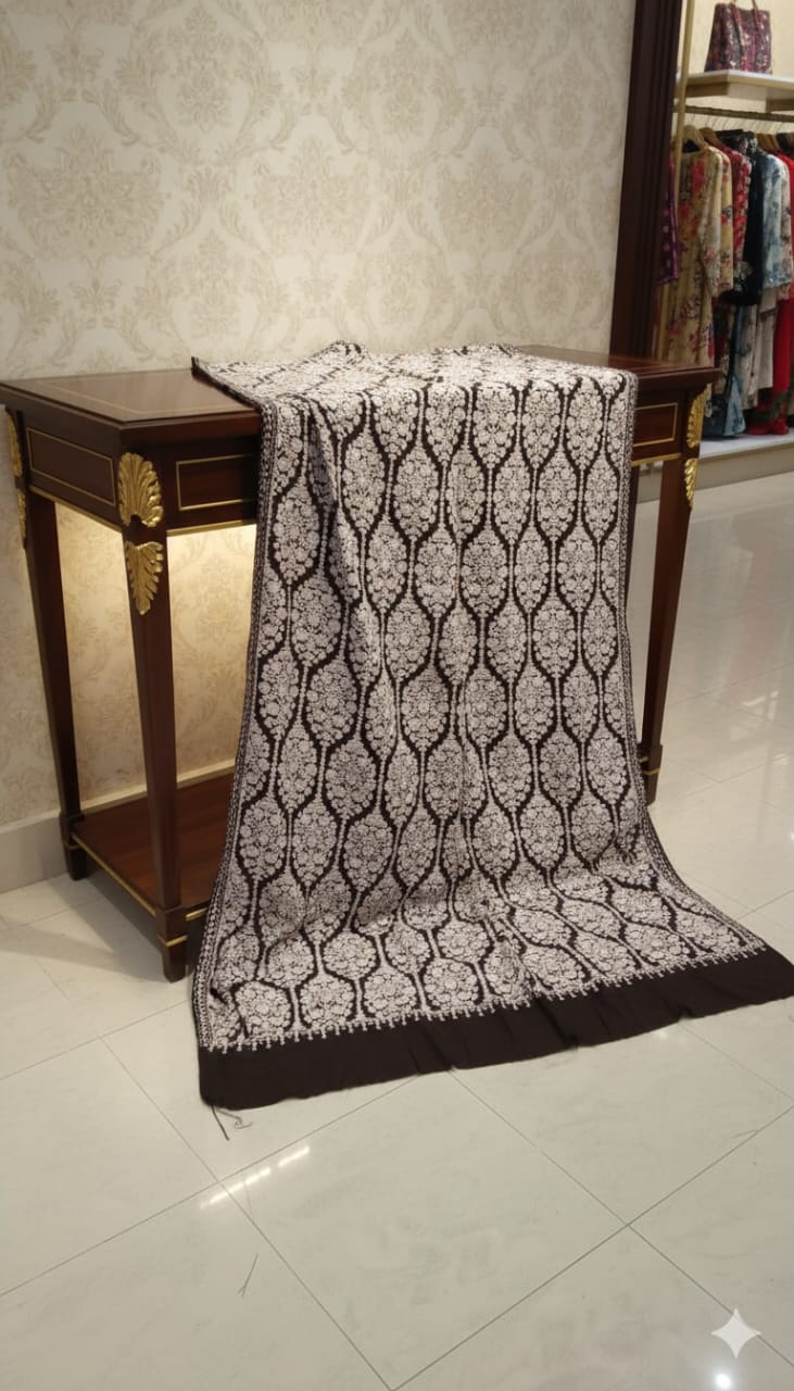 Elegant Black Pashmina Aari Embroidered Shawl