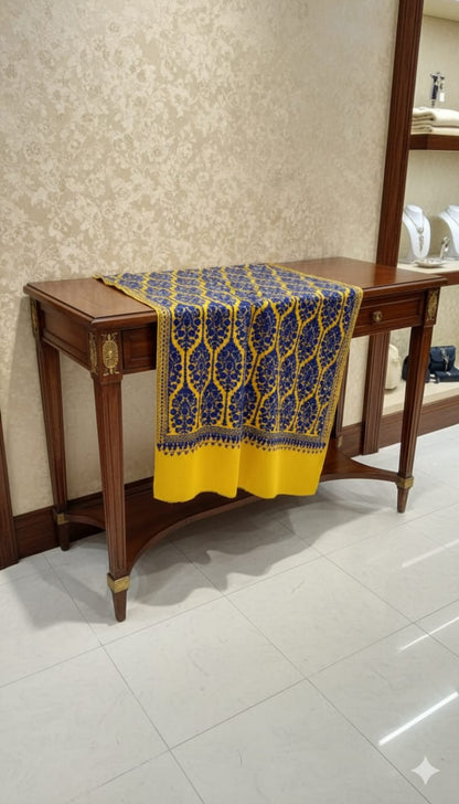 Mustard & Navy Blue Pashmina Aari Embroidered Shawl