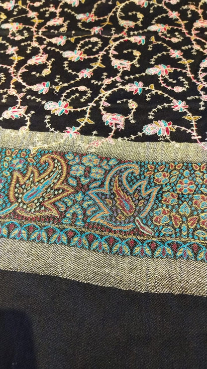 Luxury Black Pashmina Embroidered Shawl