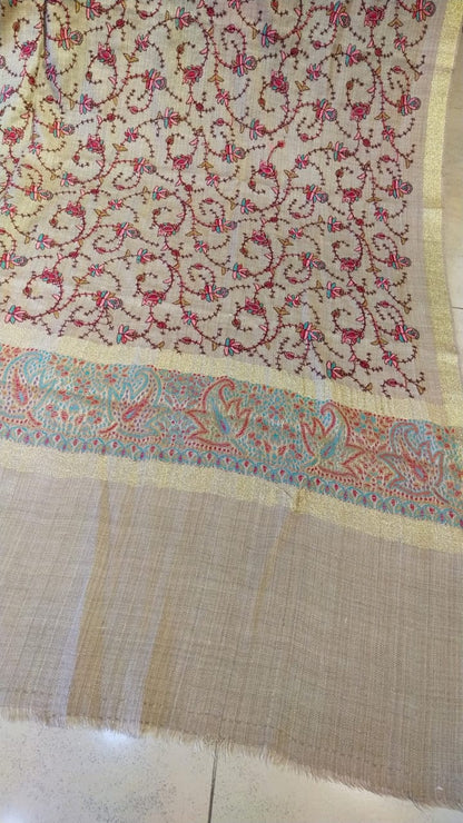 Elegant Beige Pashmina Embroidered Shawl