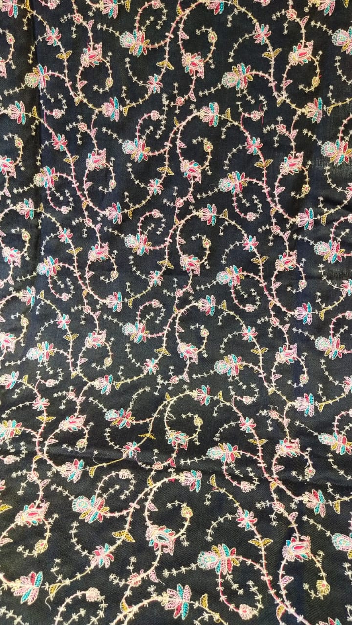 Luxury Black Pashmina Embroidered Shawl