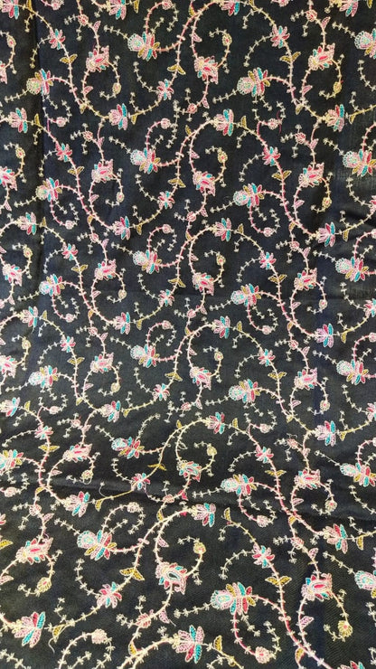 Luxury Black Pashmina Embroidered Shawl