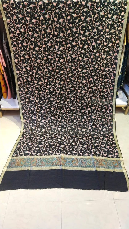 Luxury Black Pashmina Embroidered Shawl