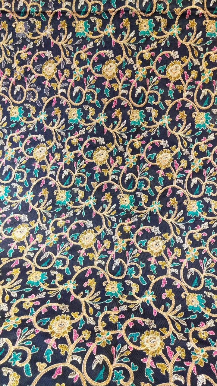 Kashmiri Aari Embroidered Wool Shawl Midnight Garden