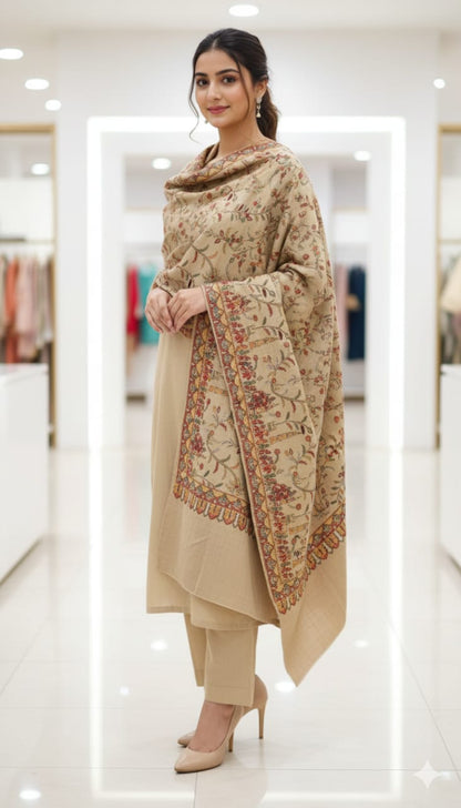 Elegant Pashmina Embroidered Shawl Timeless Floral Design