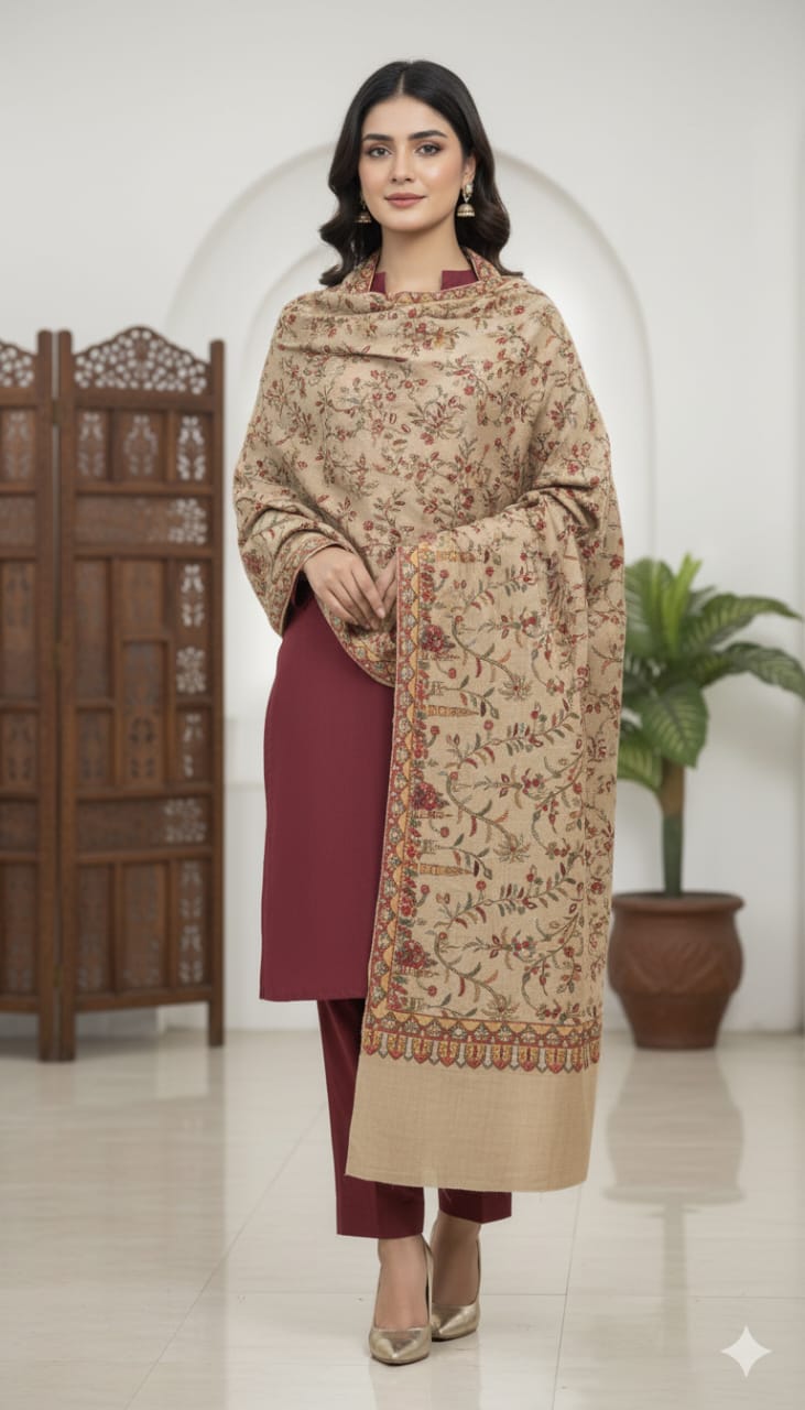Elegant Pashmina Embroidered Shawl Timeless Floral Design