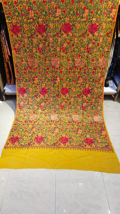 Golden Mustard Pashmina Aari Embroidered Shawl