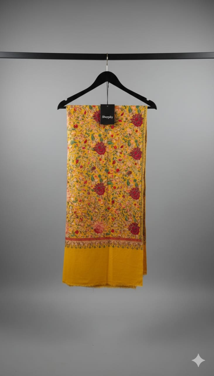 Golden Mustard Pashmina Aari Embroidered Shawl
