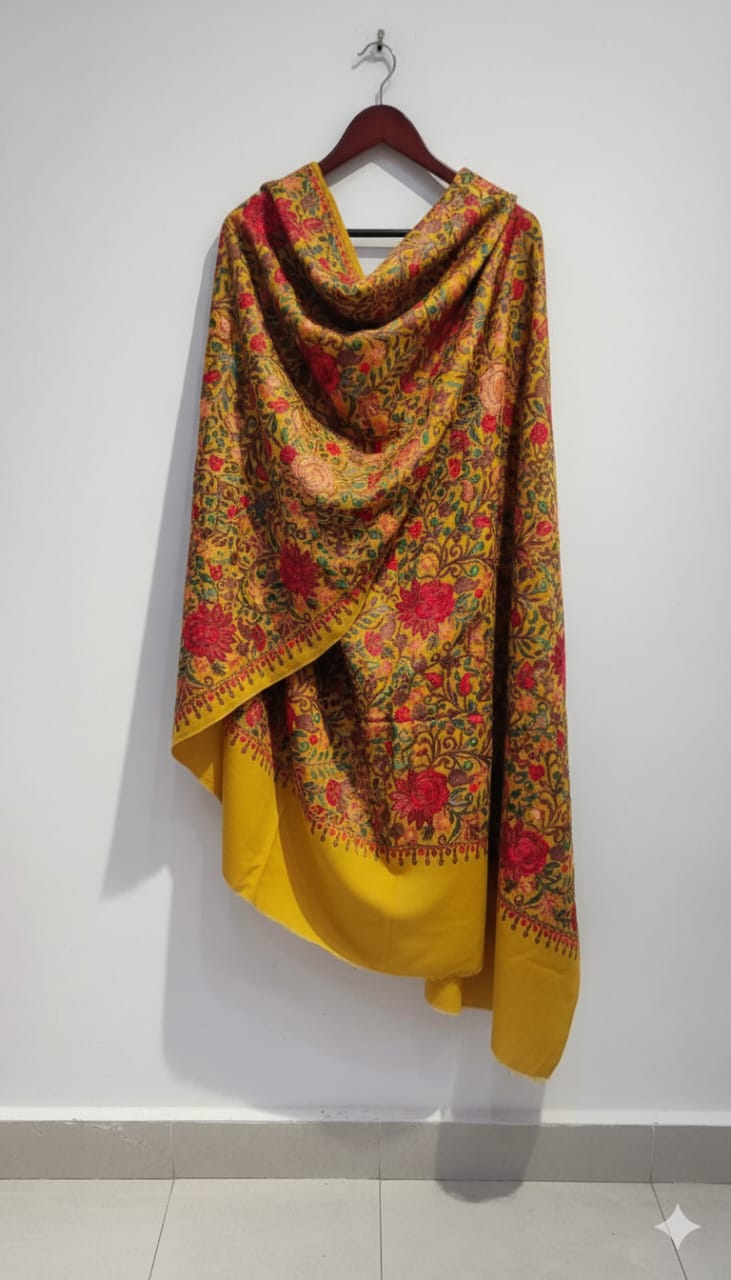 Golden Mustard Pashmina Aari Embroidered Shawl