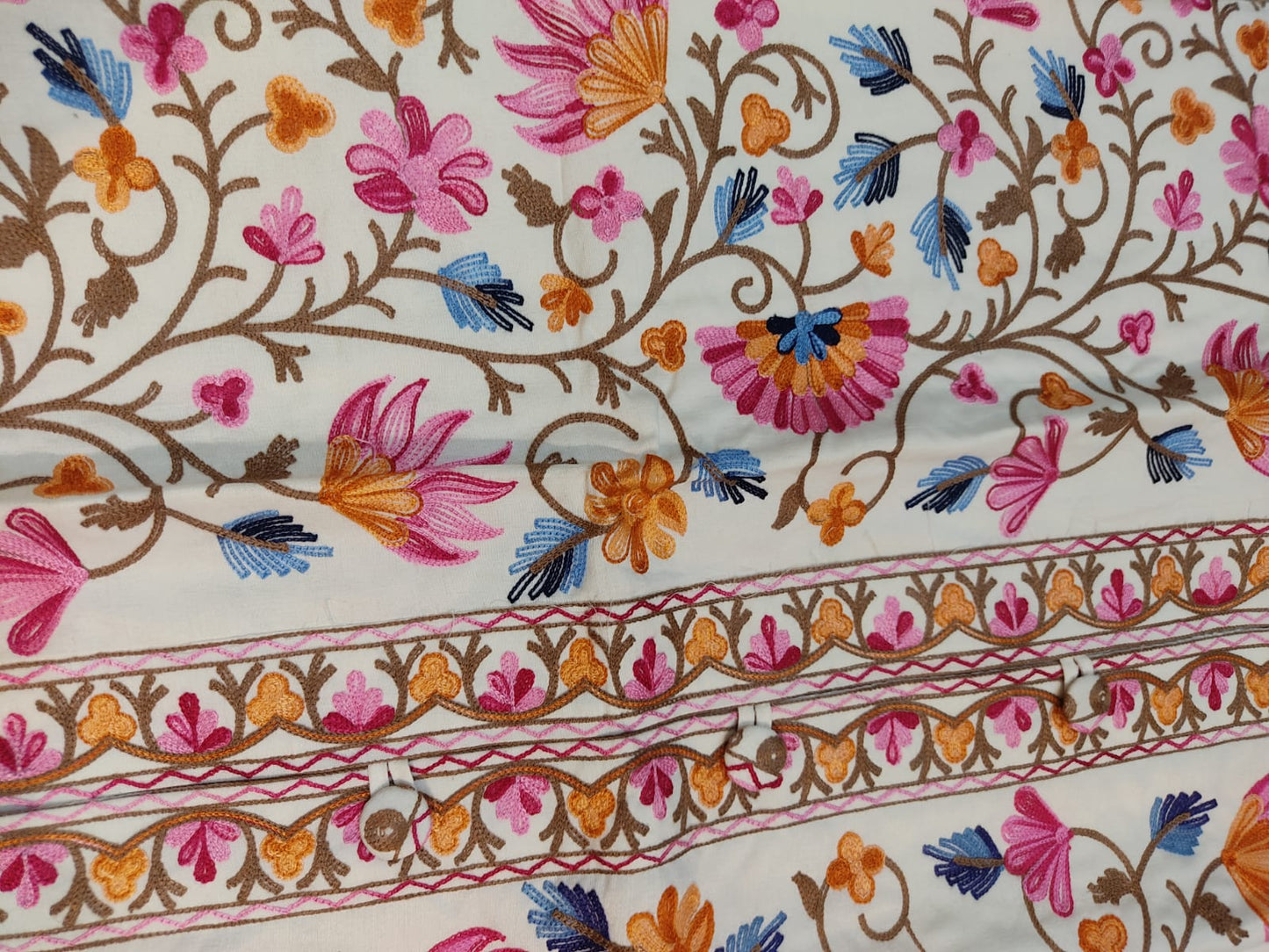 Authentic Kashmiri Embroidered Coat | Pink & Yellow Floral Aari Work Suzani Style Jacket | Artisan Bohemian Outerwear