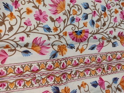 Authentic Kashmiri Embroidered Coat | Pink & Yellow Floral Aari Work Suzani Style Jacket | Artisan Bohemian Outerwear