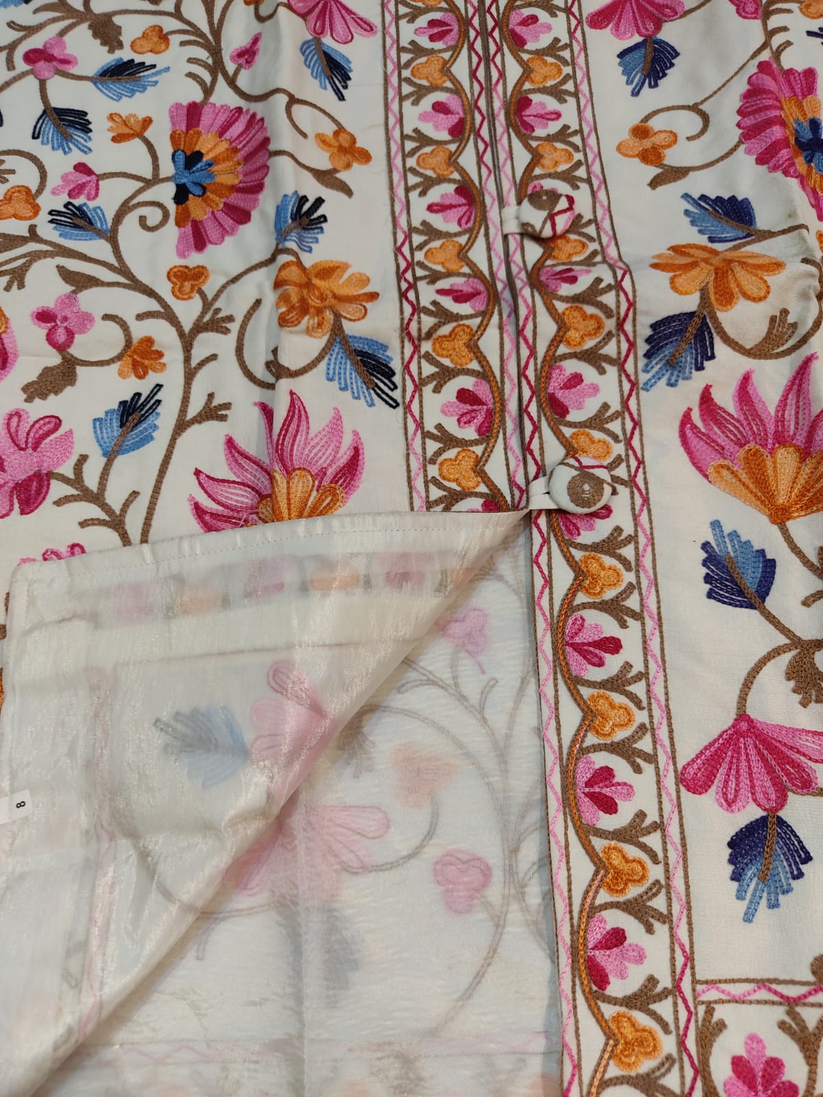 Authentic Kashmiri Embroidered Coat | Pink & Yellow Floral Aari Work Suzani Style Jacket | Artisan Bohemian Outerwear