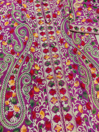 Hand-Embroidered Purple Kashmiri Jacket | Traditional Aari Work Tunic | Phiran Style Coat | Designer Ethnic Wear | Unique Gift for Her