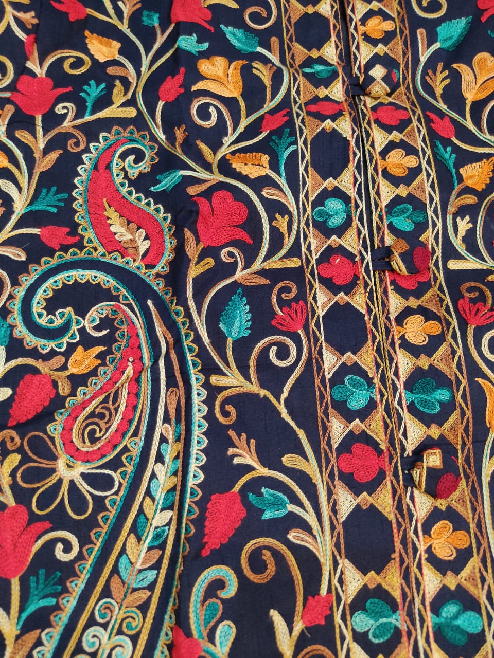 Artisan-Crafted Kashmiri Aari Embroidered Jacket - blue Floral Statement Coat