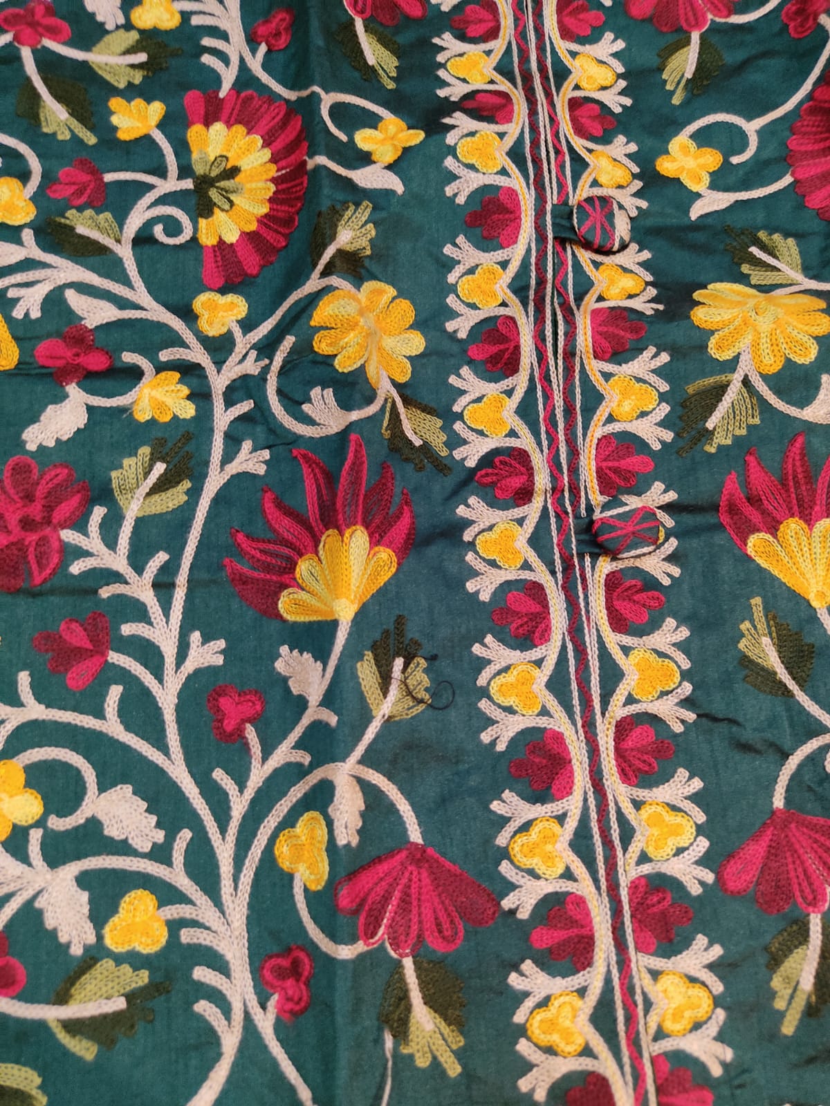 Artisan-Crafted Kashmiri Aari Embroidered Jacket - green Floral Statement Coat