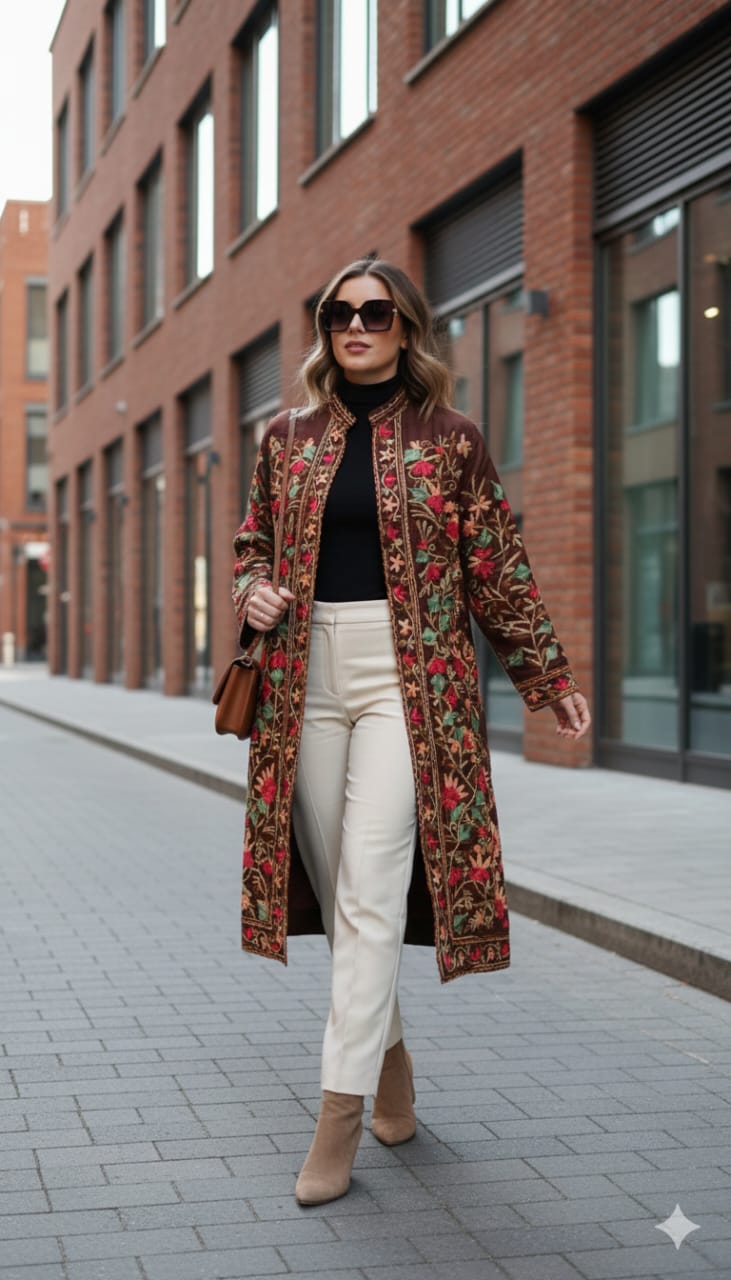 Kashmiri Aari Silk Jacket/Coat brown