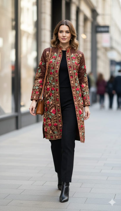 Kashmiri Aari Silk Jacket/Coat brown