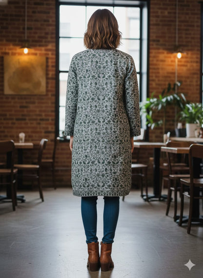 Artisan-Crafted Kashmiri Aari Embroidered Jacket - green and grey statement