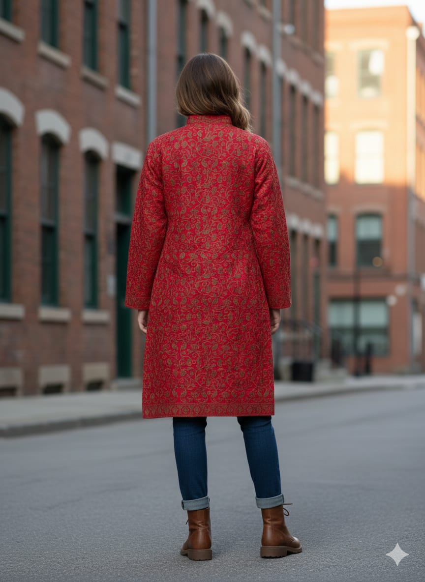 Artisan-Crafted Kashmiri Aari Embroidered Jacket - Floral Statement Coat