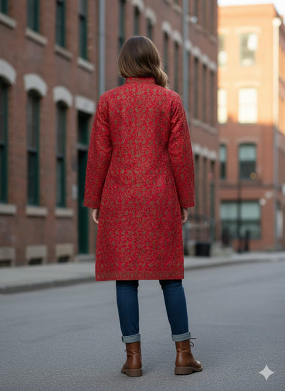 Artisan-Crafted Kashmiri Aari Embroidered Jacket - Floral Statement Coat