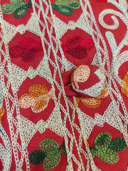 Artisan-Crafted Kashmiri Aari Embroidered Jacket - Red and multi color Statement Coat