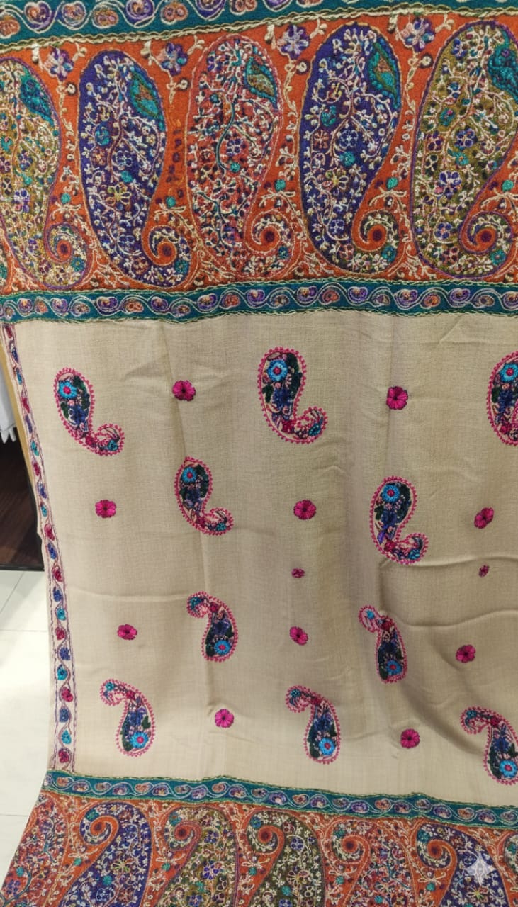 Embroidered Pashmina Shawl with Paisley & Ornate Border
