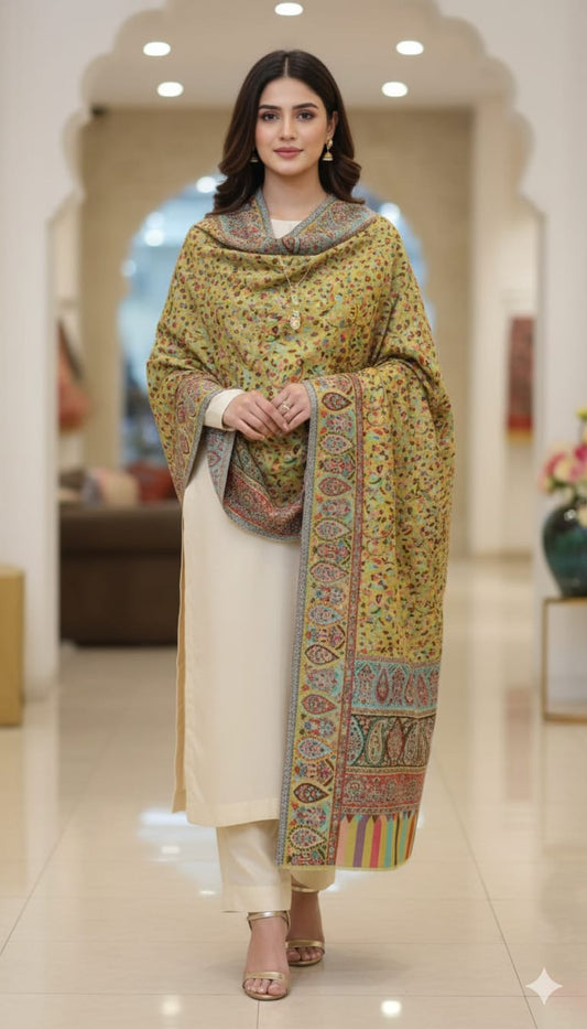 Luxury Pashmina Kani Shawl Multicolor Floral Weave with Intricate Borders