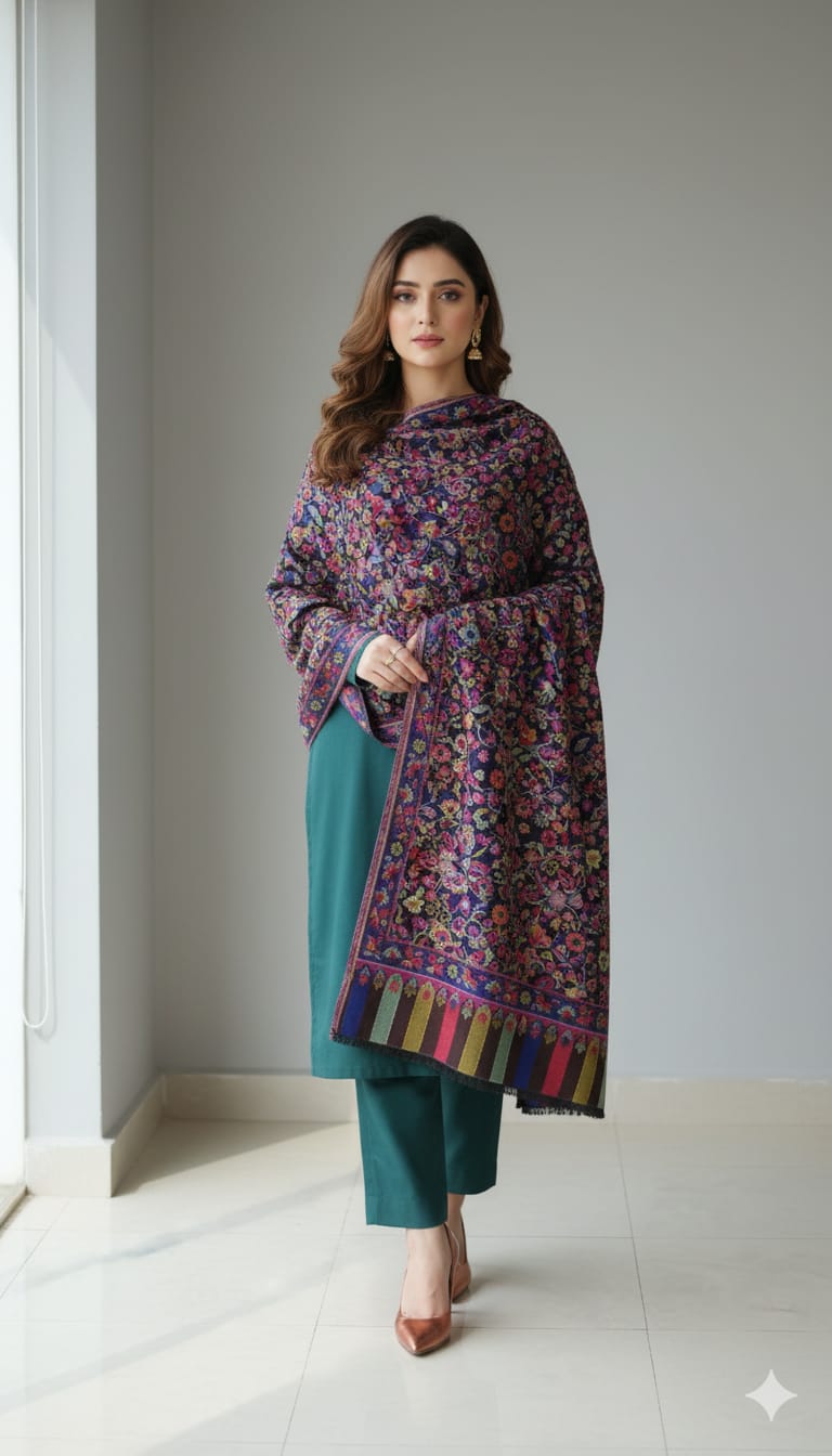 Women's Bahaar Kaani Wool Blend Kashmiri Shawl