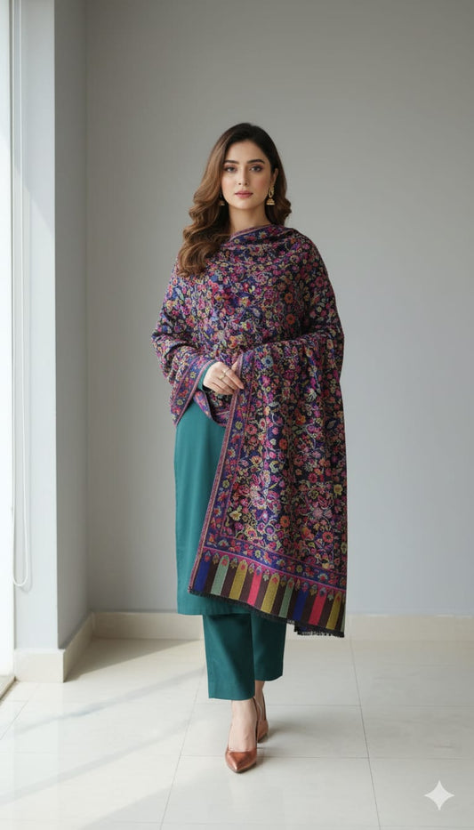 Women's Bahaar Kaani Wool Blend Kashmiri Shawl