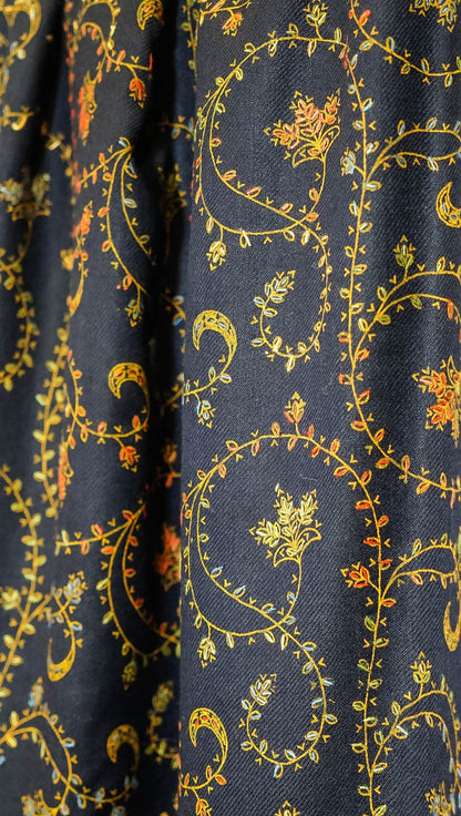 Black Pure Pashmina Shawl with Intricate Sozni Needle Work