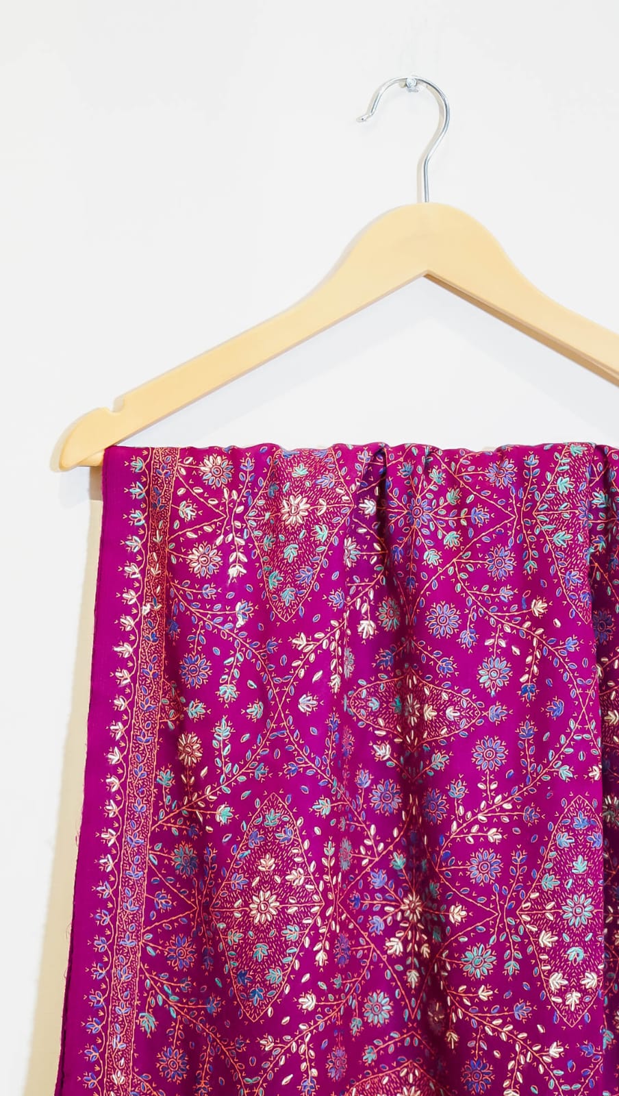 Handcrafted Magenta Pure Pashmina Shawl with Intricate Sui Embroidery