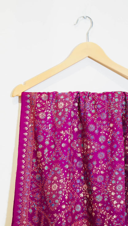 Handcrafted Magenta Pure Pashmina Shawl with Intricate Sui Embroidery