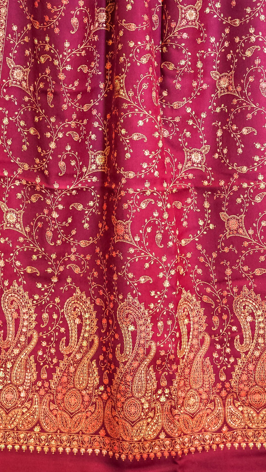 Regal Maroon Sozni Embroidered Pure Pashmina Shawl
