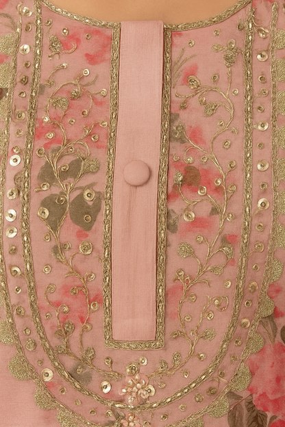 Floral hand-embroidered gota necklind