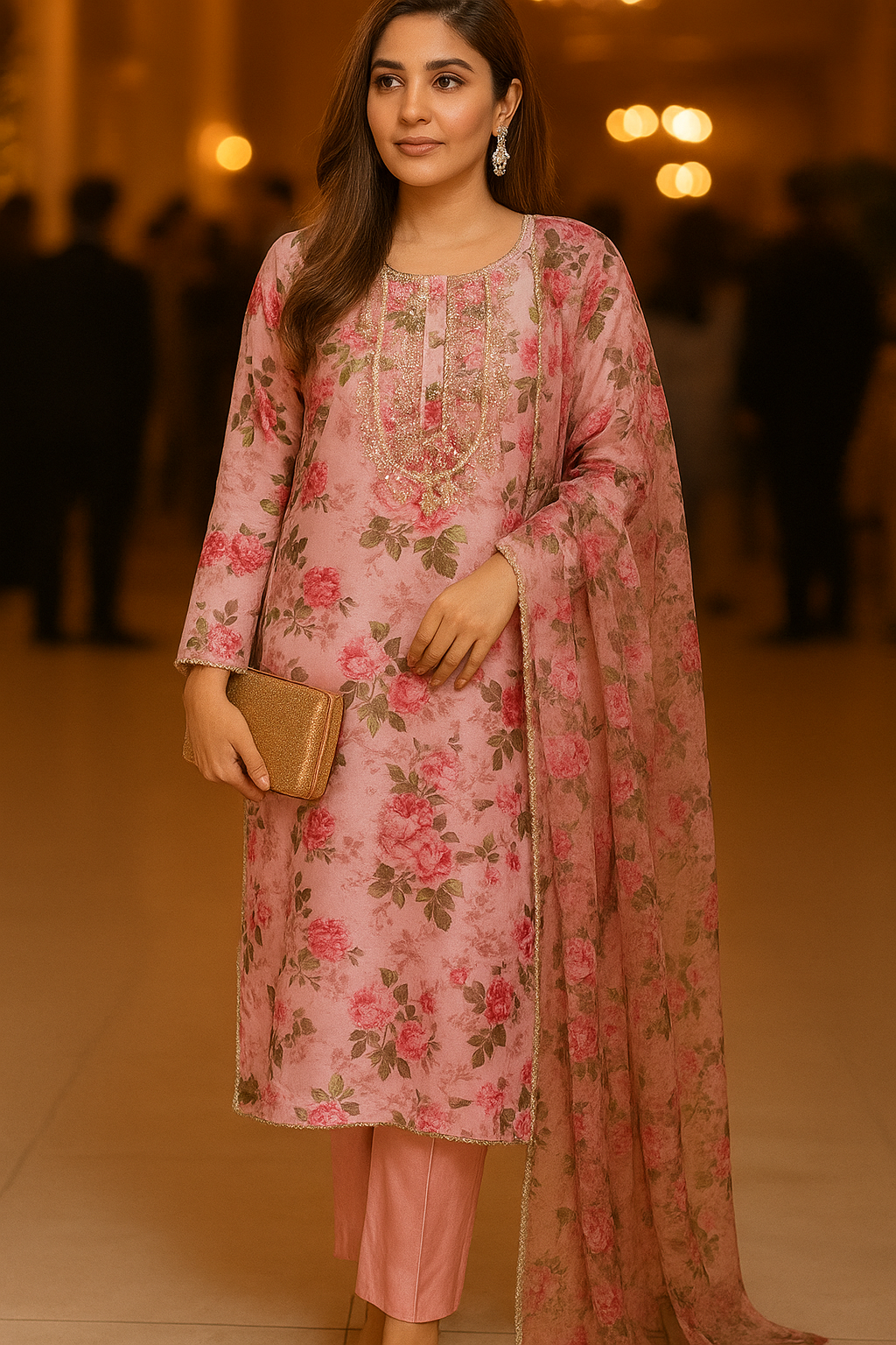 Floral hand-embroidered gota necklind