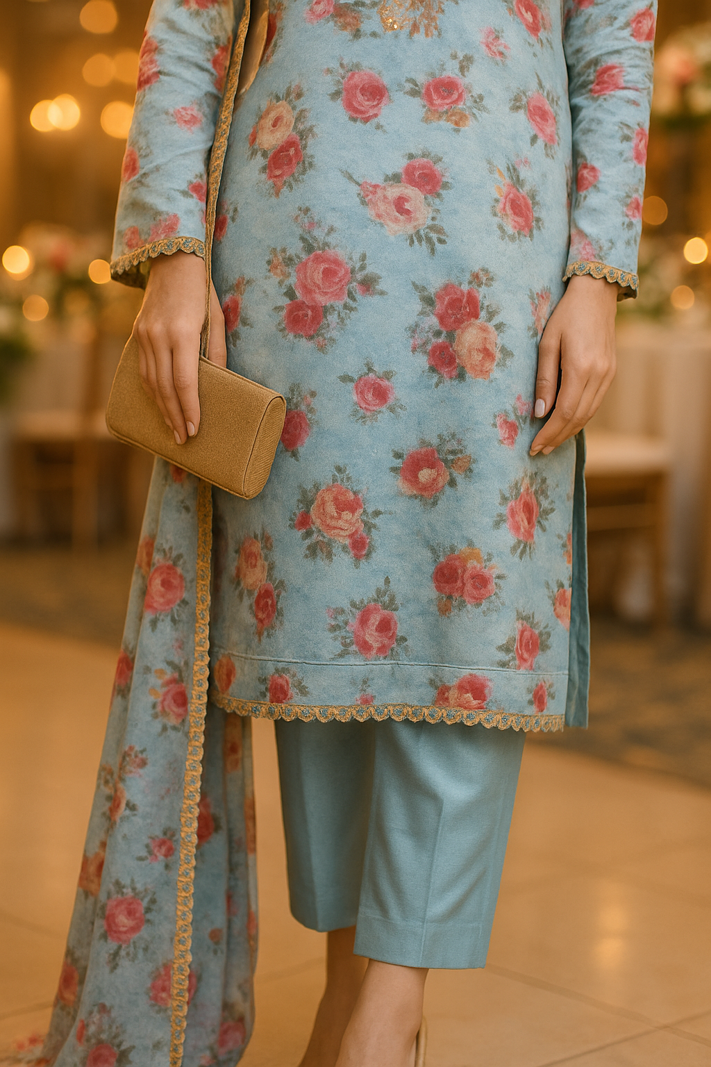 Floral hand-embroidered neckline