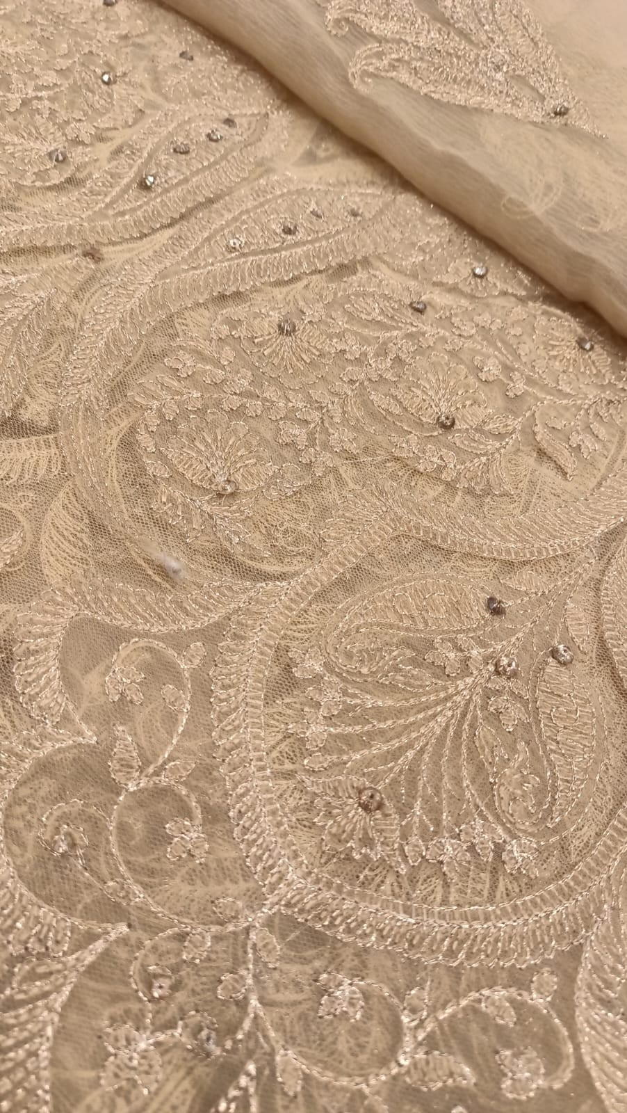 Laser Cutwork Applique Net Suit & Embroidered Chiffon Dupatta