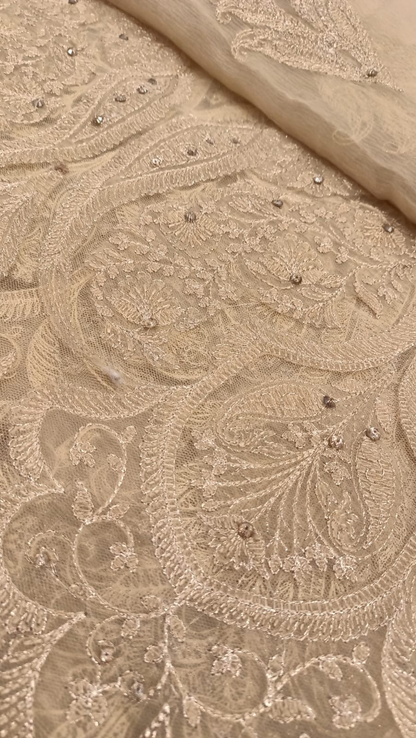 Laser Cutwork Applique Net Suit & Embroidered Chiffon Dupatta